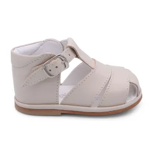 'Myles' Boys Nude Leather T-Bar Sandals