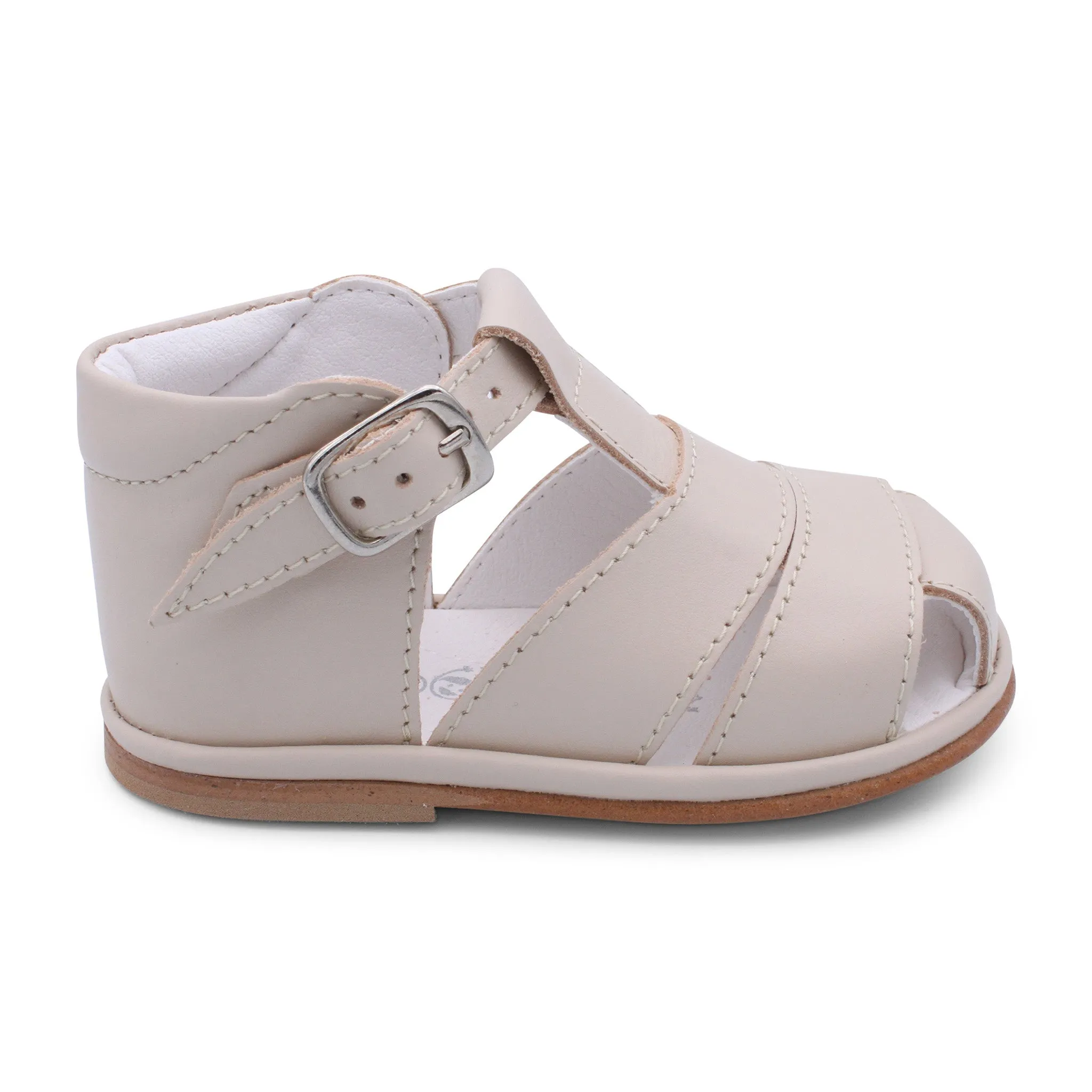 'Myles' Boys Nude Leather T-Bar Sandals