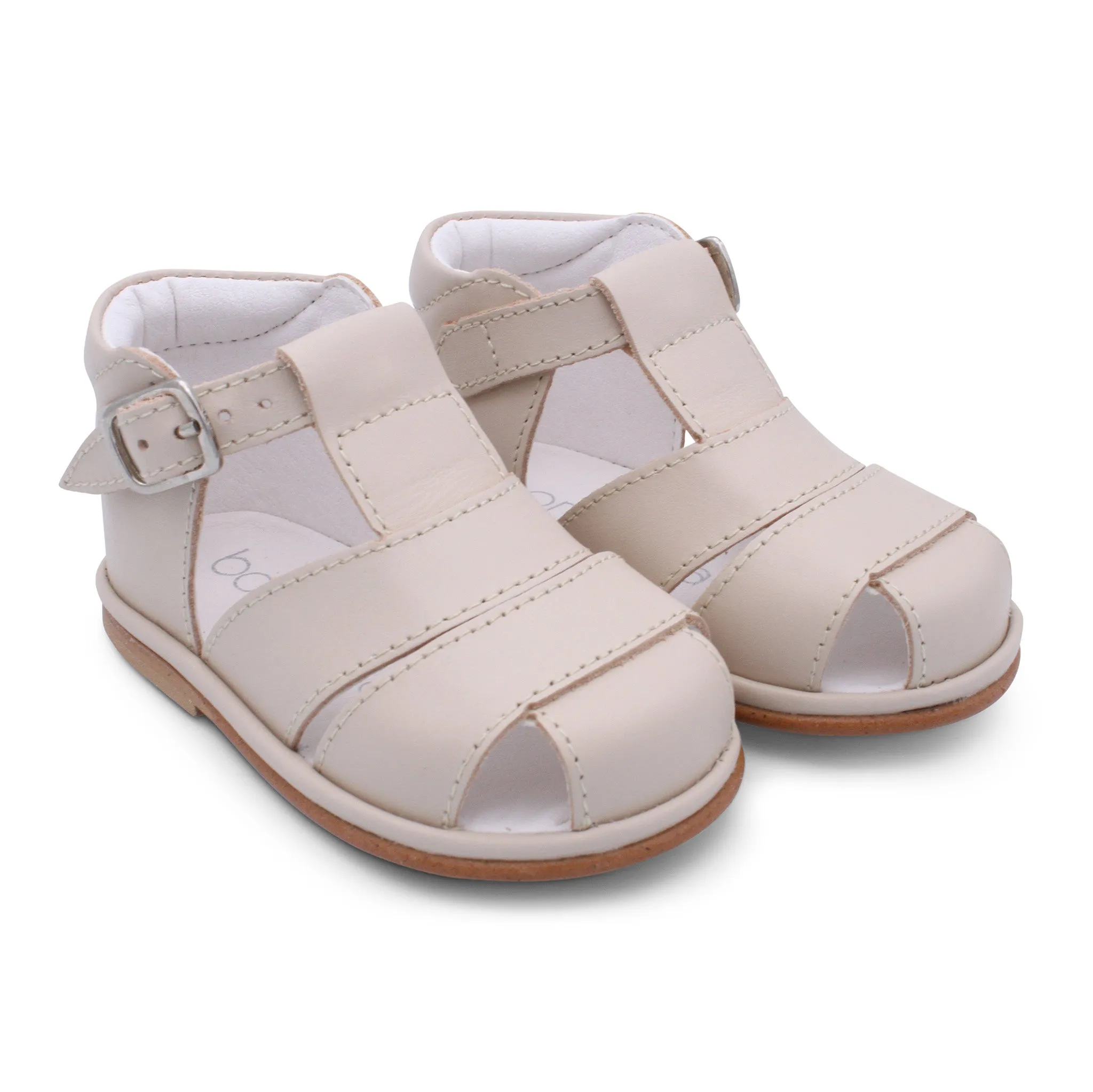 'Myles' Boys Nude Leather T-Bar Sandals