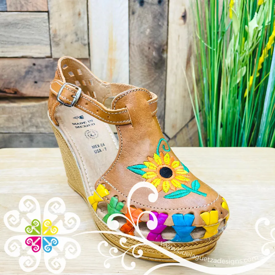 Natural Embroider Sunflower - Wedges Women Shoes