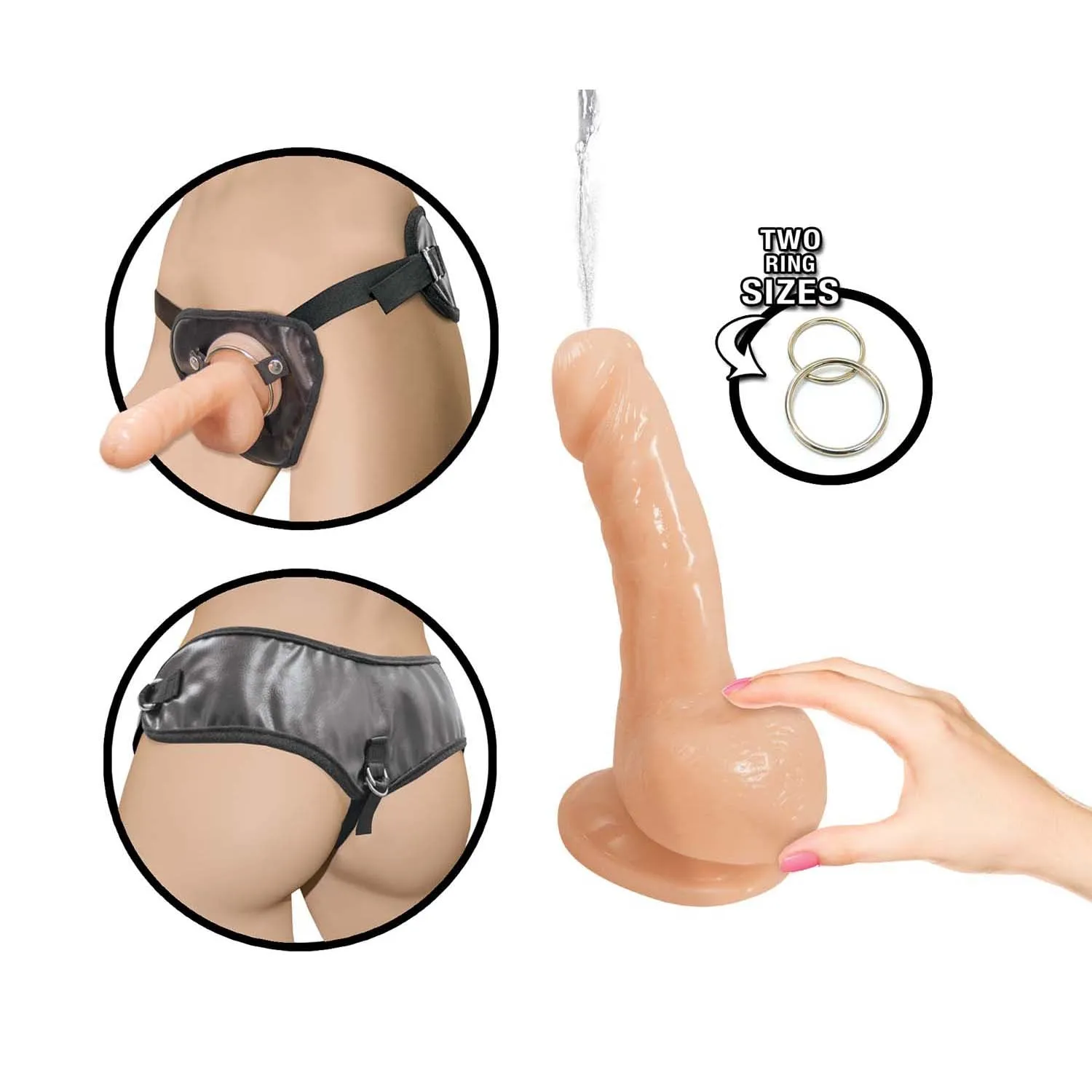 Natural Realskin 6 Inch Squirting Dildo with Harness - Vanilla
