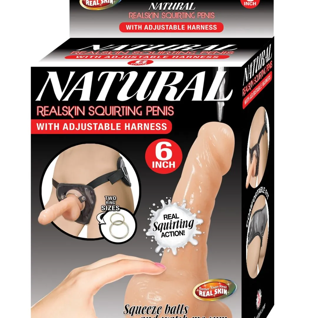 Natural Realskin 6 Inch Squirting Dildo with Harness - Vanilla
