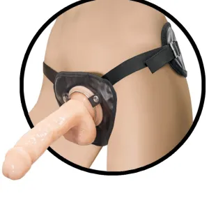Natural Realskin 8 Inch Squirting Dildo with Harness - Vanilla