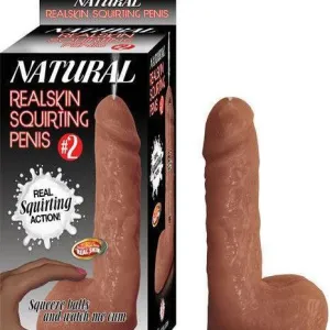 Natural Realskin Squirting Dildo 7 Inch - Chocolate