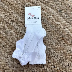 New In Meia Pata Girls Perle Bow Ivory Knee Socks