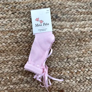 New In Meia Pata Girls Pink Satin Tie Knee Socks