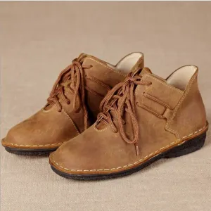 New Nice Women Genuine Leather Shoes Vintage Casual Shoes Women Fashion Ankle Boots Flat Heel Motorcycle Boots Shoes For Woman