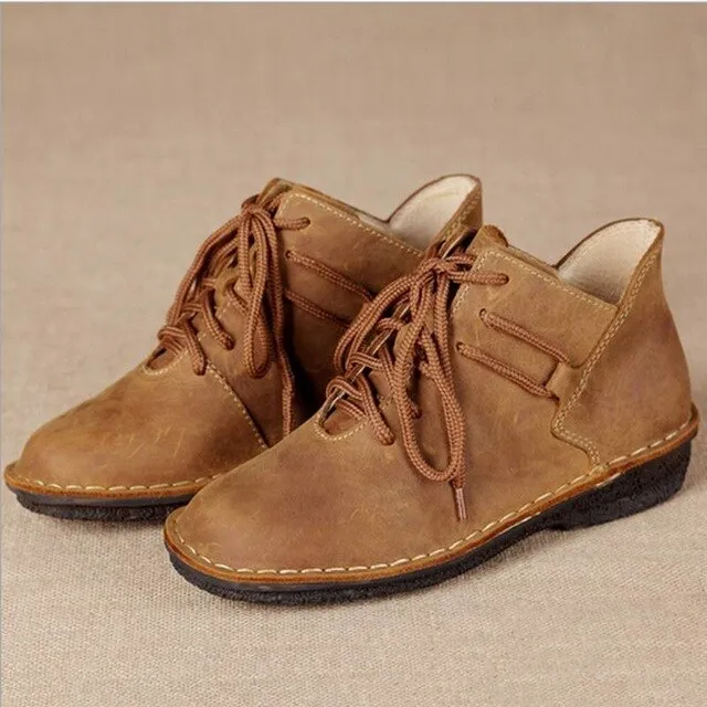New Nice Women Genuine Leather Shoes Vintage Casual Shoes Women Fashion Ankle Boots Flat Heel Motorcycle Boots Shoes For Woman