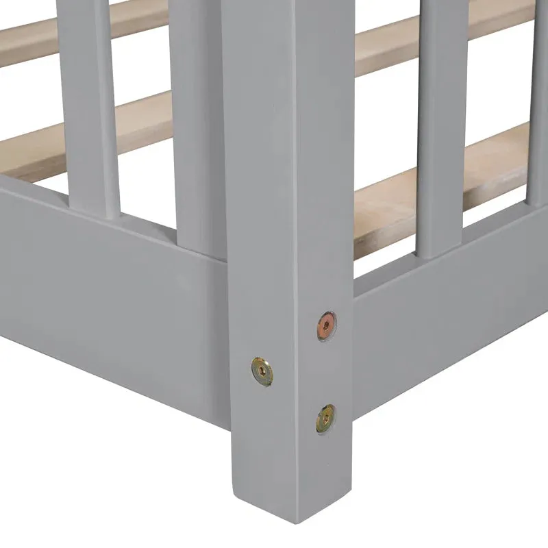 NIB! Harriet Bee Twin Floor Platform Bed with Fence Grey! Retails $370  NOTE: small spot on wood grey rubbed off from transport, could easily touch up