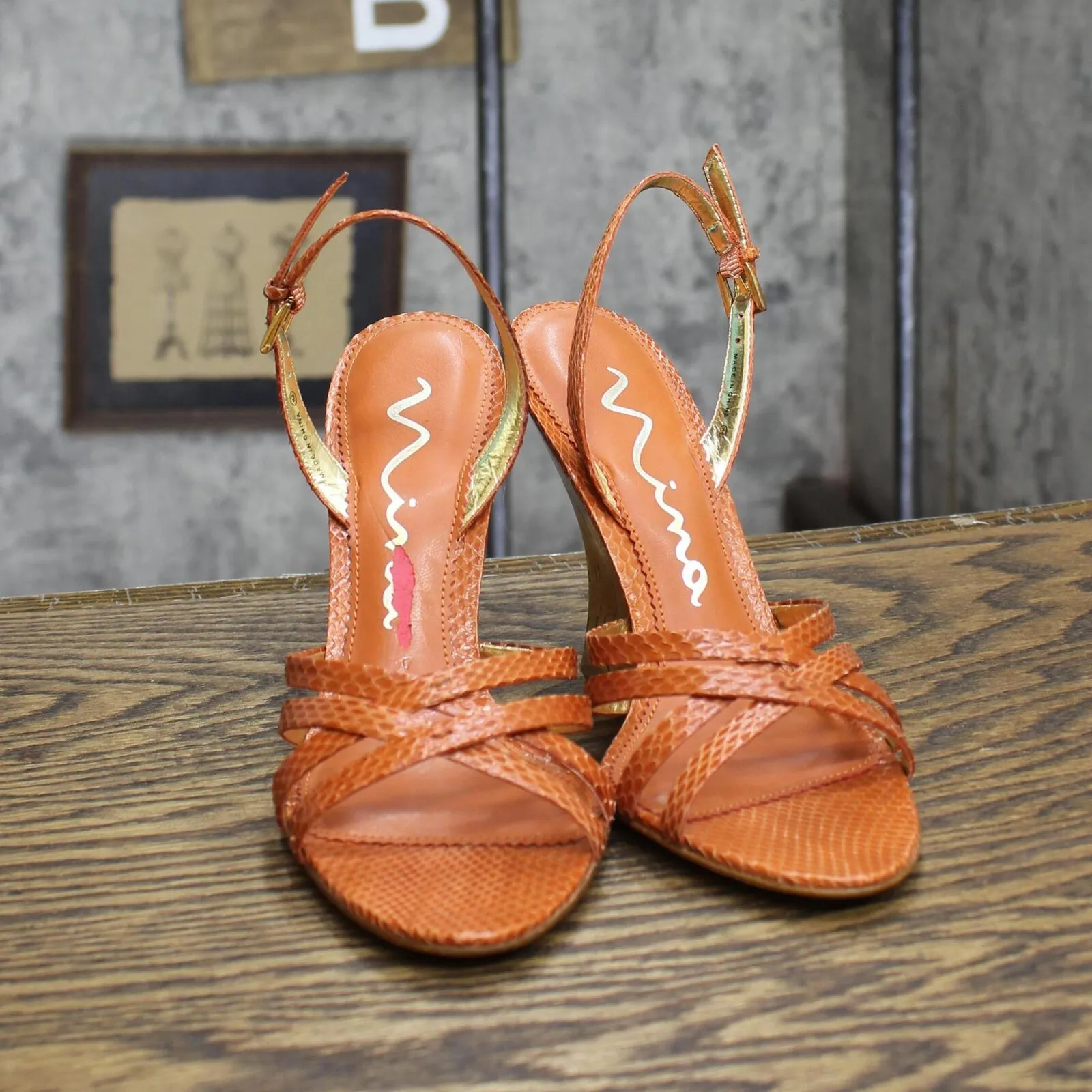 Nina Womens Vintage Marci Snake Print High Heel Wedges Ginger Orange 6M