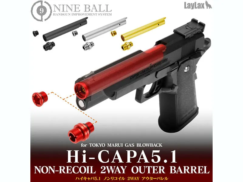 Nine Ball "2 Way" Non-Recoiling Outer Barrel for Marui Hi-Capa 5.1 (See Colors)