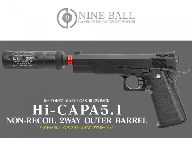 Nine Ball "2 Way" Non-Recoiling Outer Barrel for Marui Hi-Capa 5.1 (See Colors)
