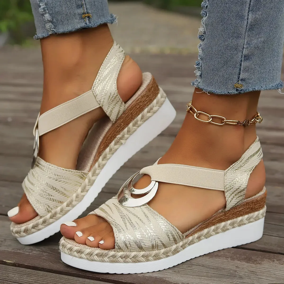 'Nolana' Peep Toe Wide Strap Wedges