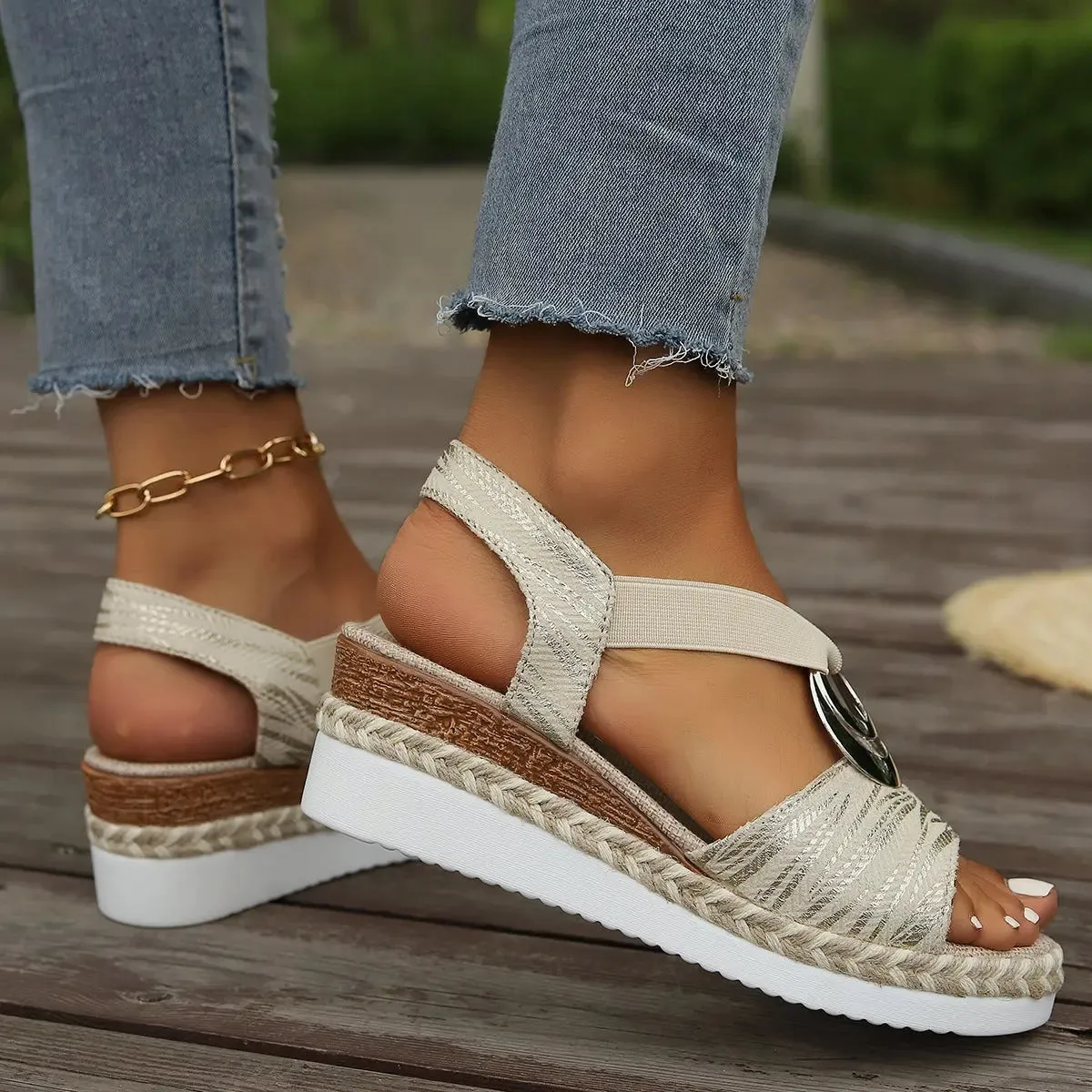 'Nolana' Peep Toe Wide Strap Wedges