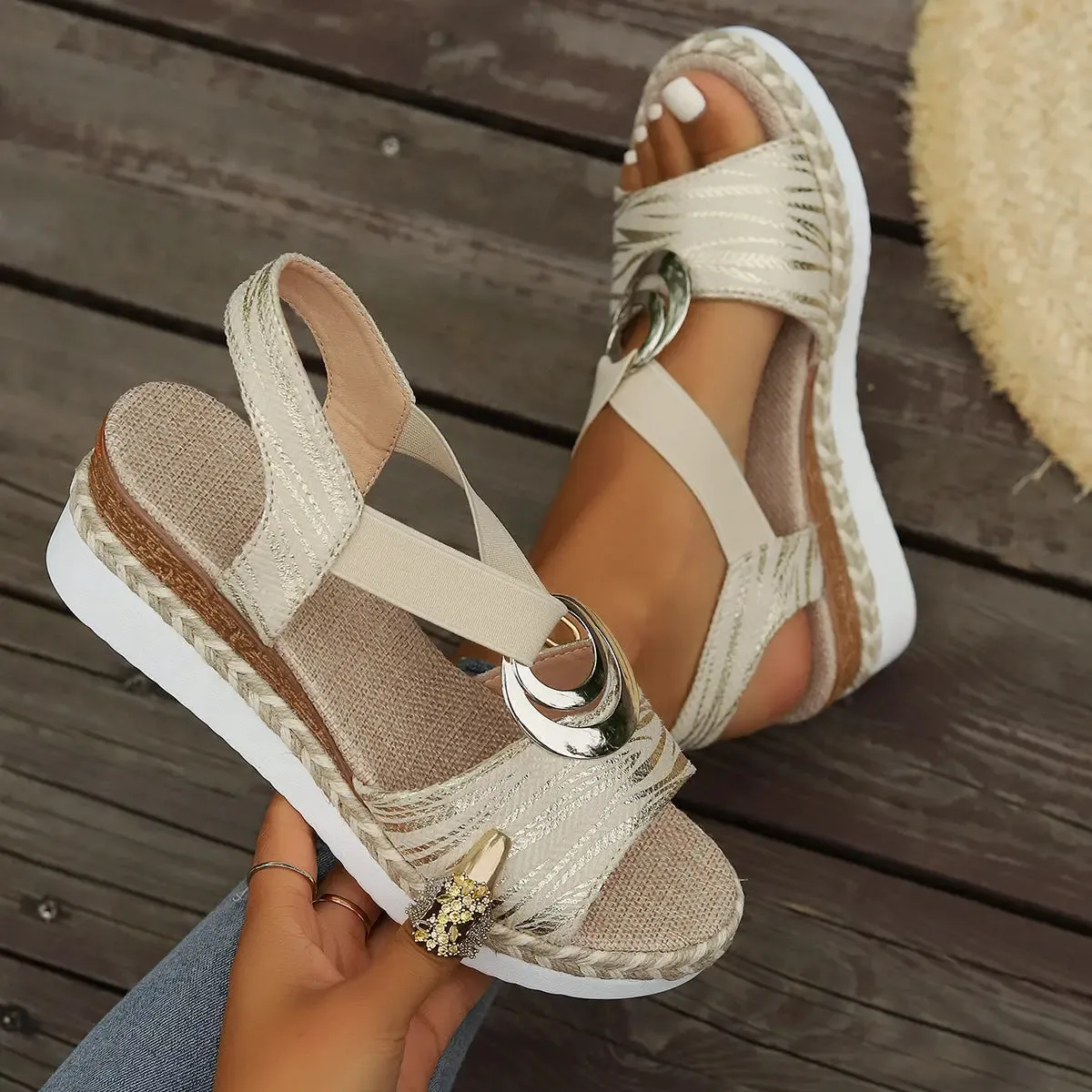 'Nolana' Peep Toe Wide Strap Wedges