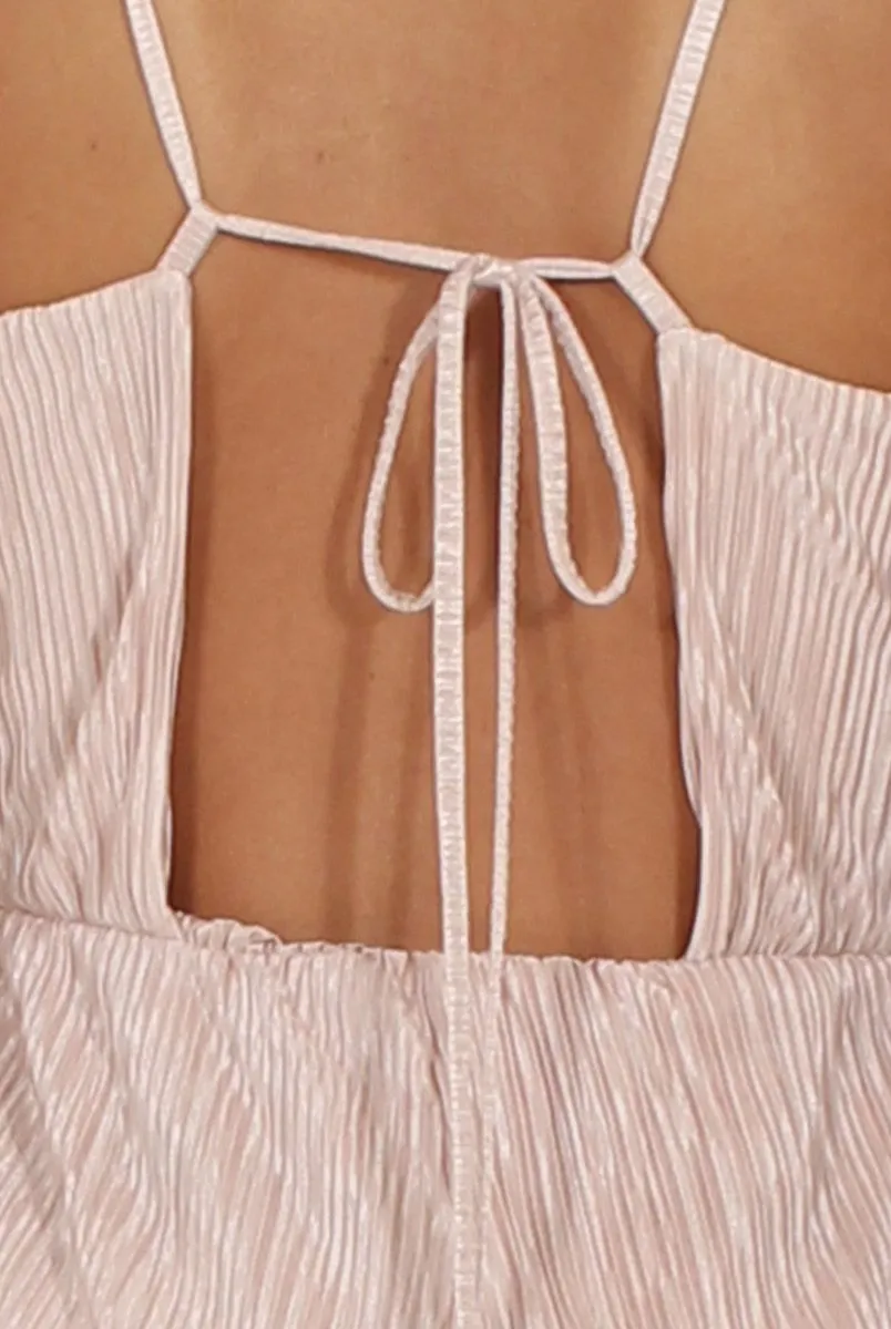 Nude Metallic Pleated Cropped Jumpsuit - Arabella