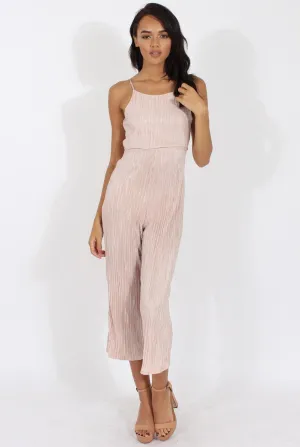 Nude Metallic Pleated Cropped Jumpsuit - Arabella