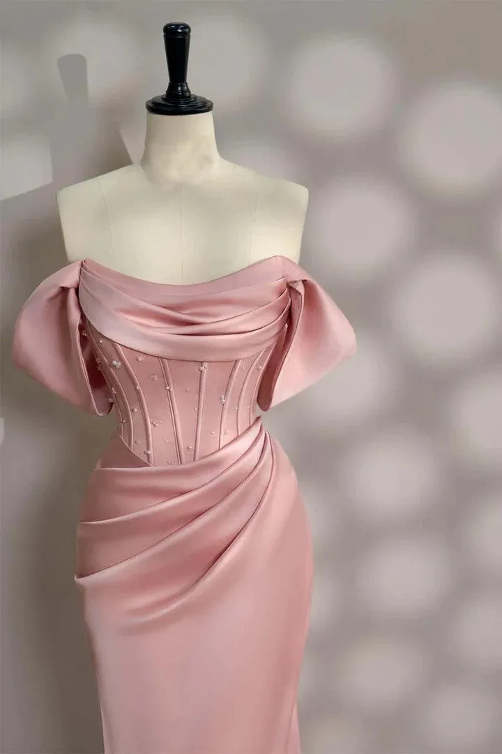 Off the Shoulder Light Pink Corset Prom Dress Evening Dress TP1394