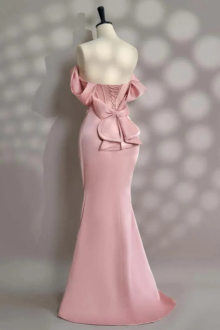 Off the Shoulder Light Pink Corset Prom Dress Evening Dress TP1394