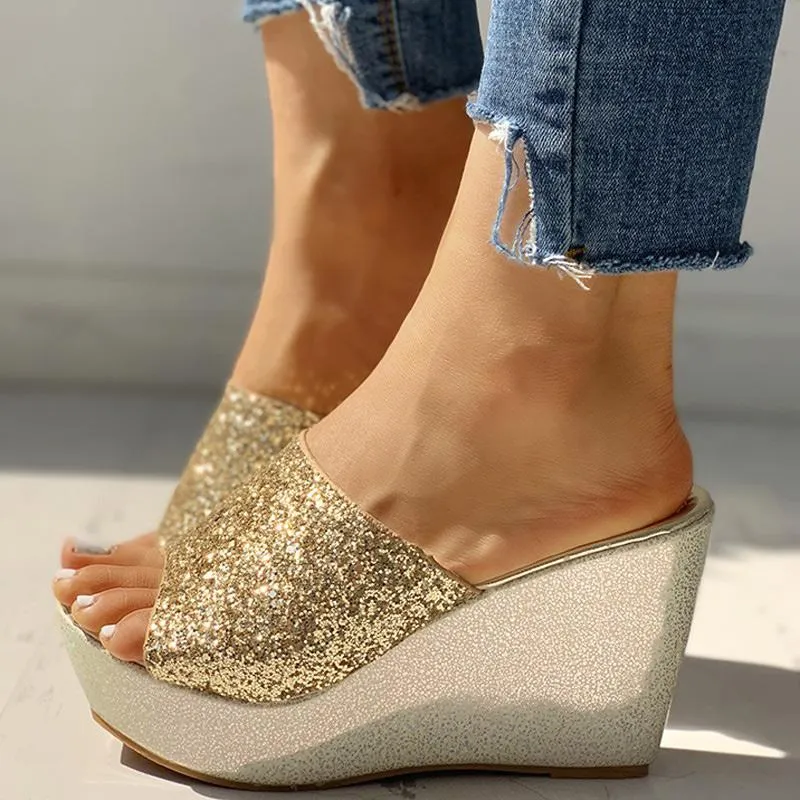 Open Toe Sequins Platform Sandals