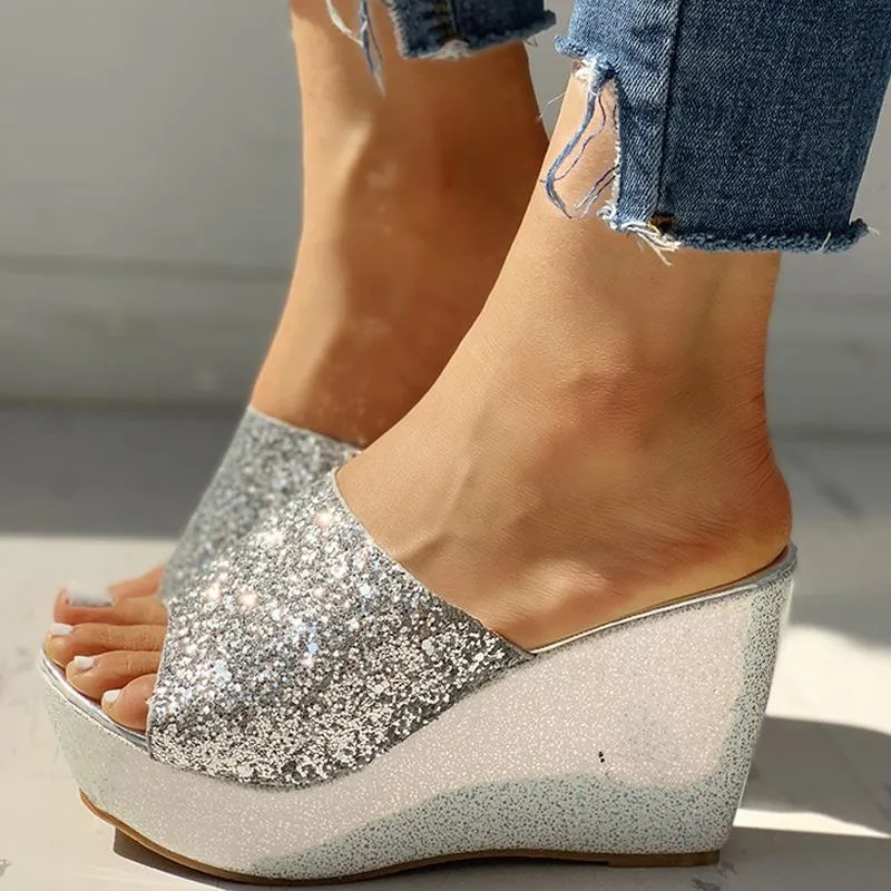 Open Toe Sequins Platform Sandals