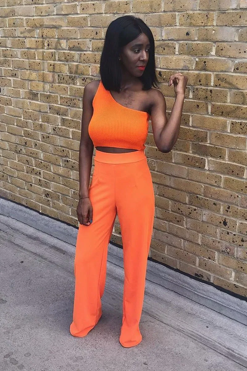 Orange High Waisted Flare Trousers - Kym