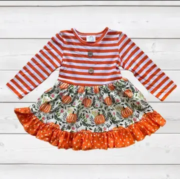 Orange/White Striped Pumpkin Ruffle Twirl Dress