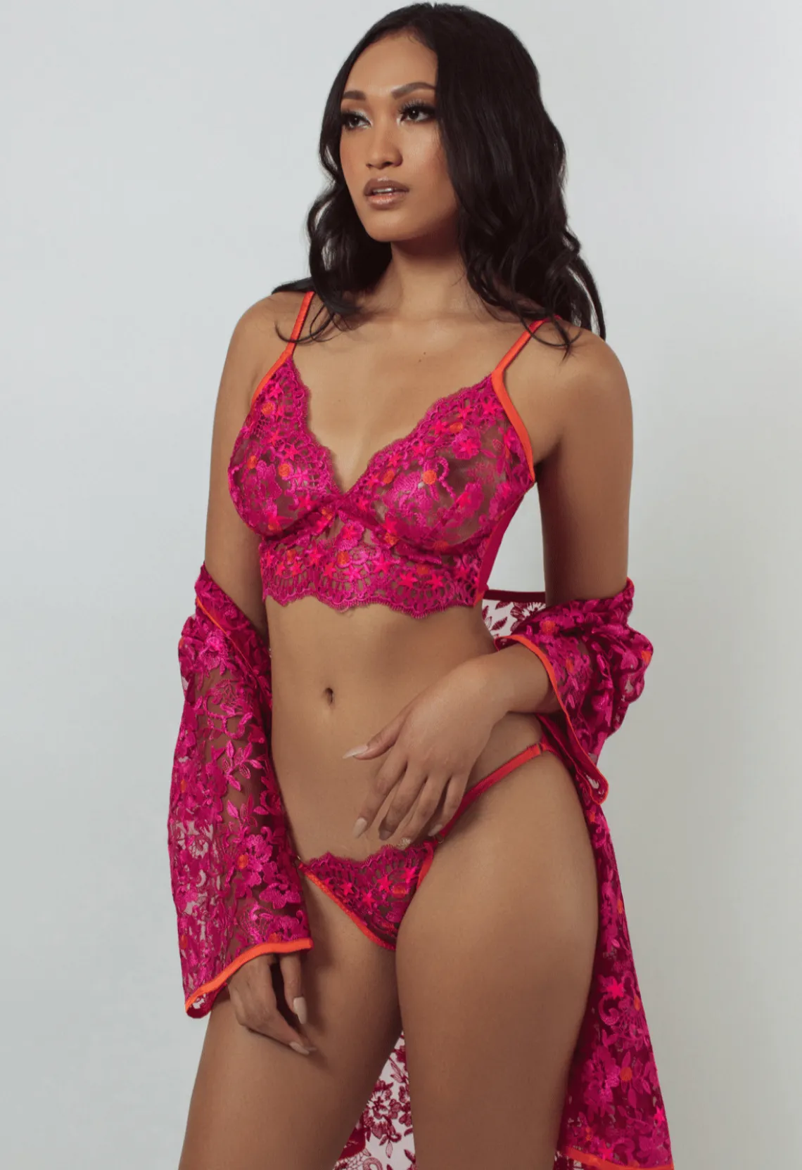 Orchid & Cherry High-Waist Embroidered Bikini