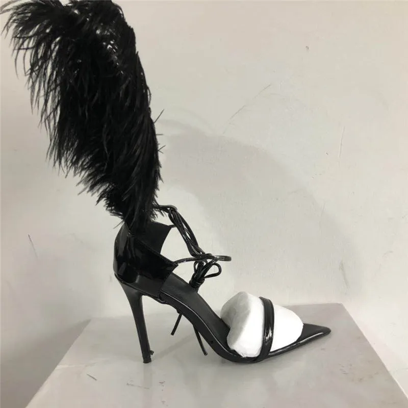 Ostrich feather Roman Sandal high heels