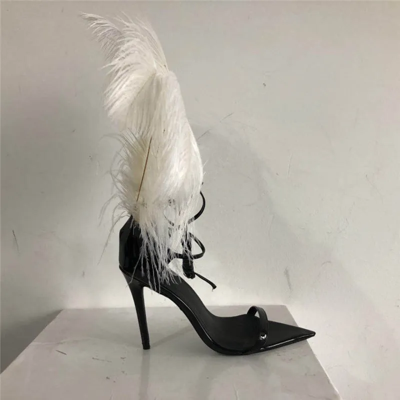 Ostrich feather Roman Sandal high heels