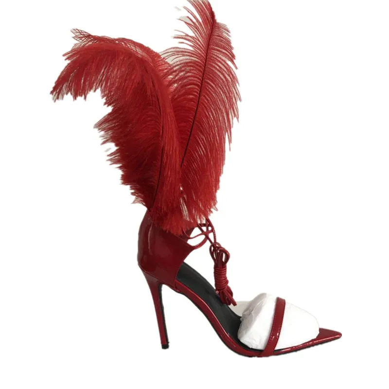 Ostrich feather Roman Sandal high heels