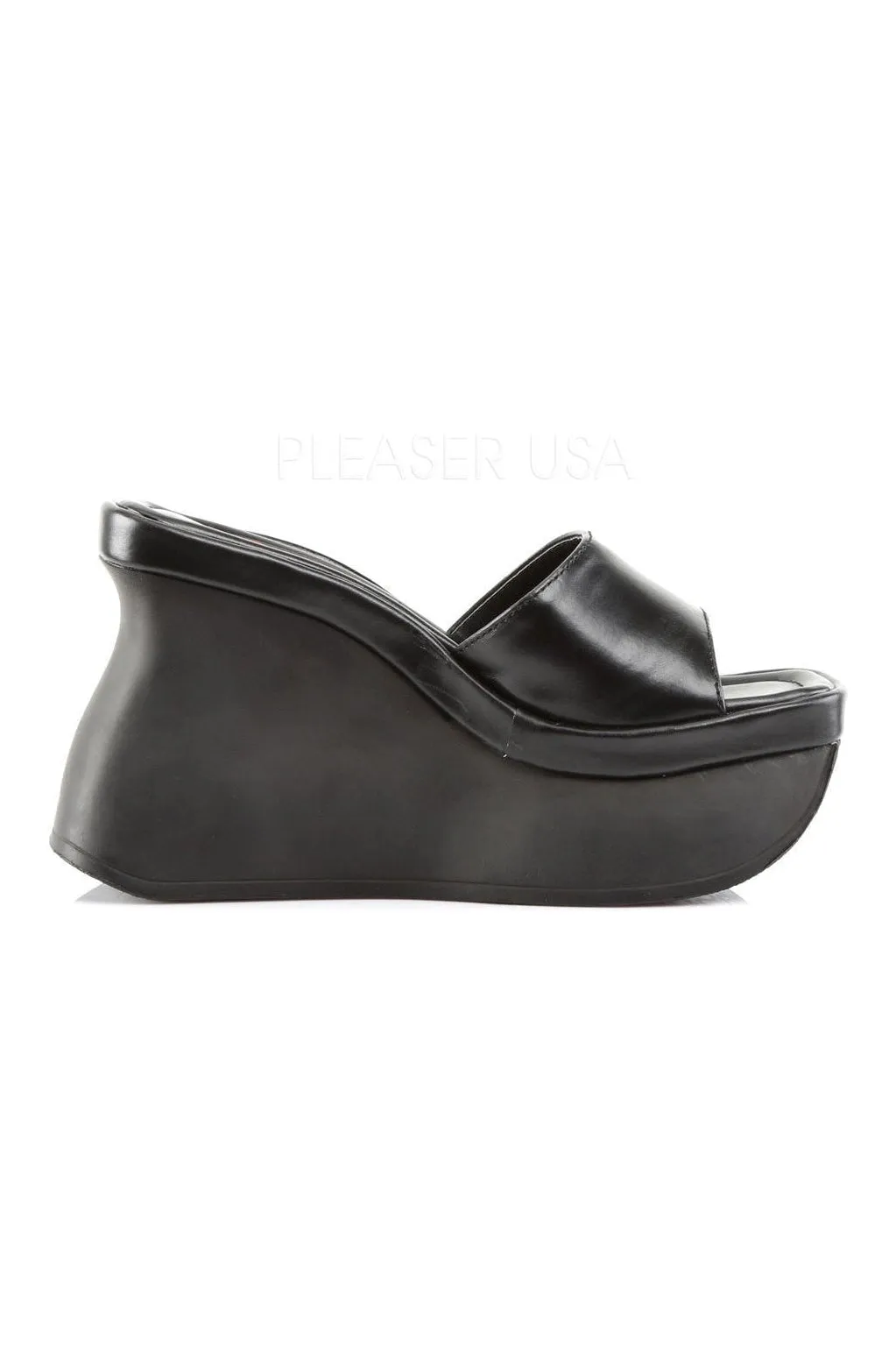 PACE-01 Demonia Wedge | Black Faux Leather