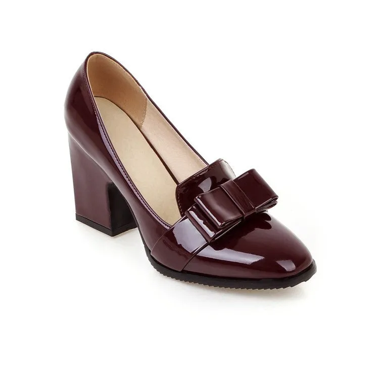 Patent Leather Bowtie Women High Heeled Shoes MF9903