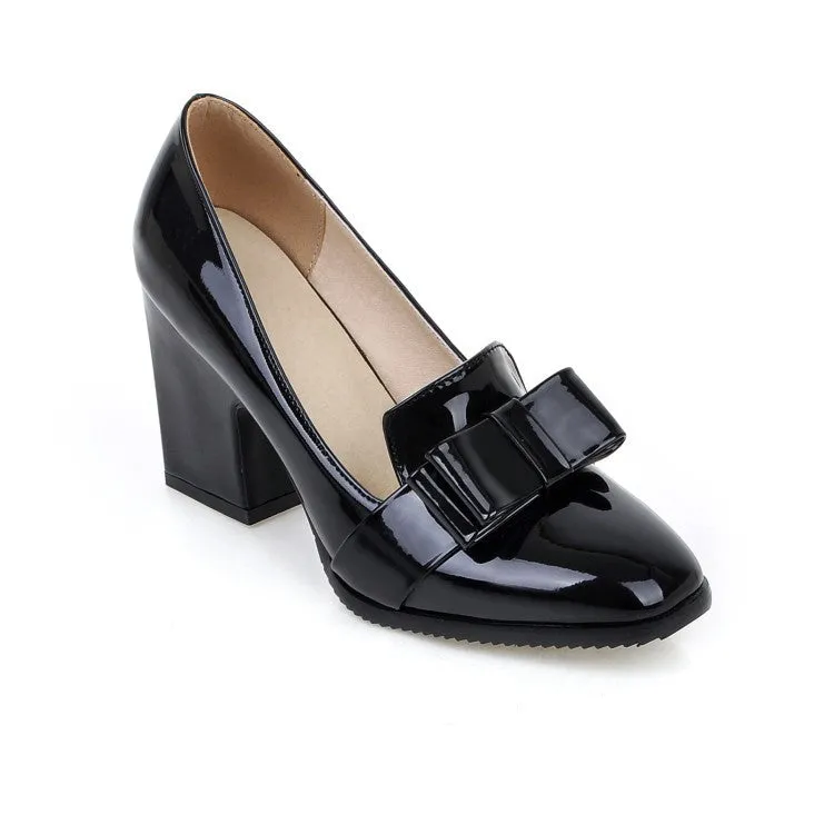 Patent Leather Bowtie Women High Heeled Shoes MF9903