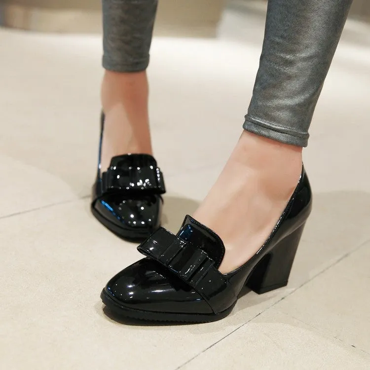 Patent Leather Bowtie Women High Heeled Shoes MF9903