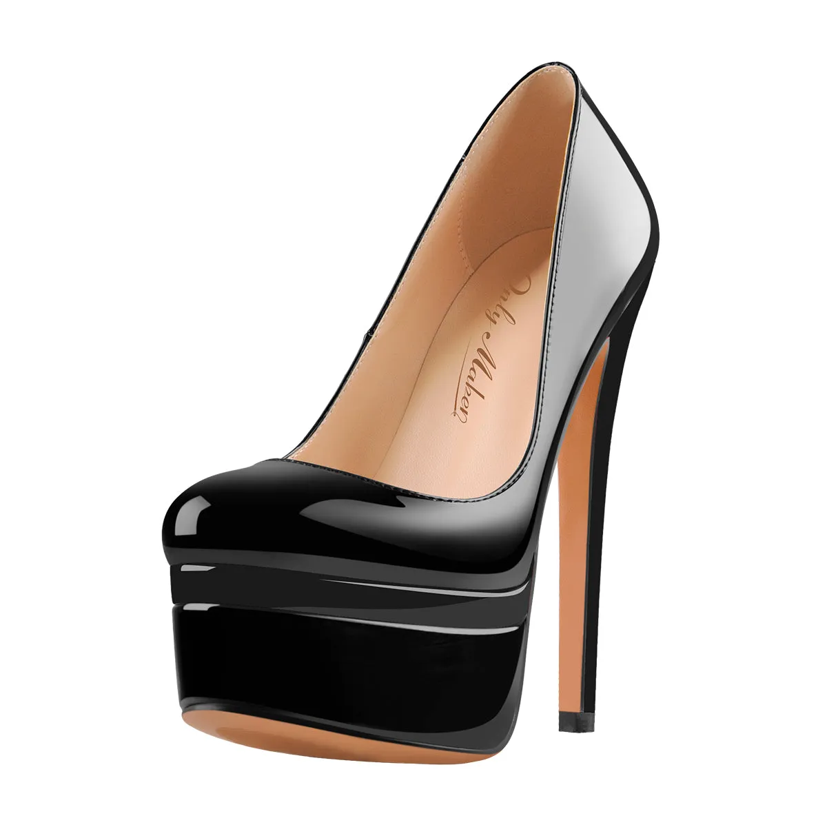 Patent Leather Round Toe Double Platform High Heels