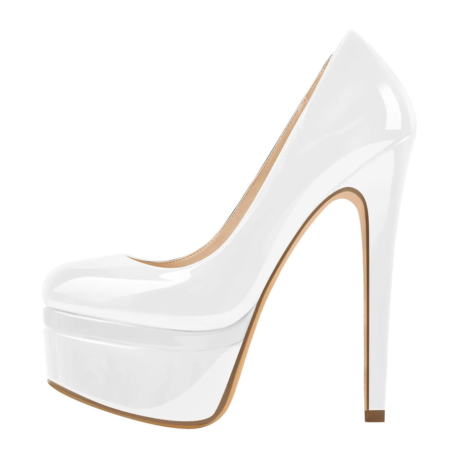Patent Leather Round Toe Double Platform High Heels
