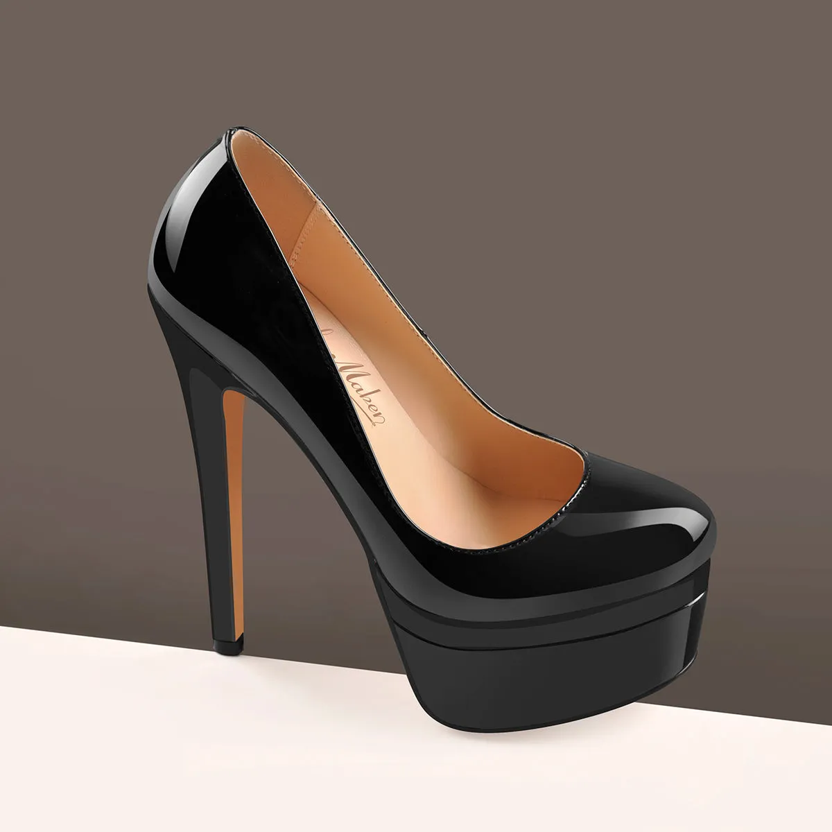 Patent Leather Round Toe Double Platform High Heels
