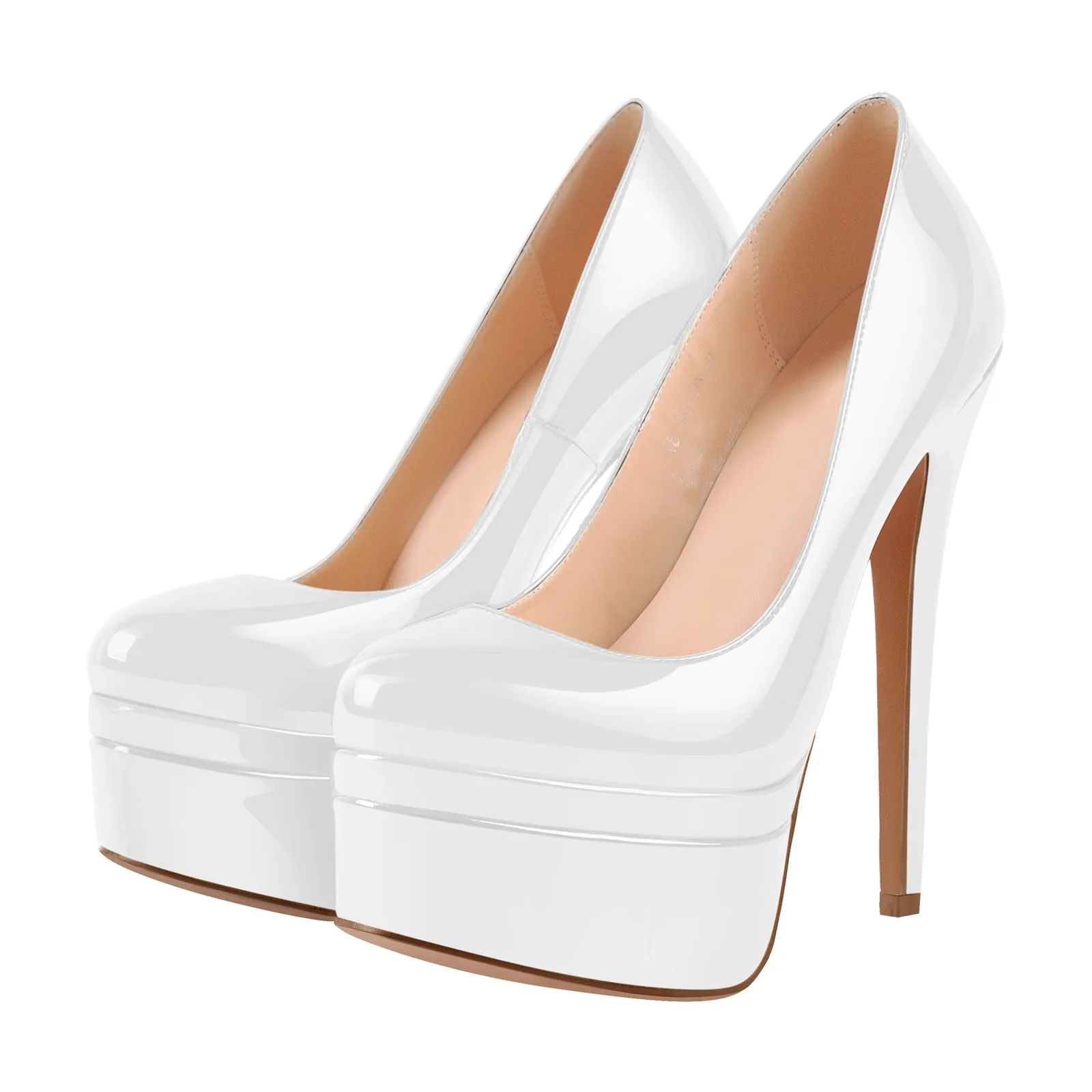 Patent Leather Round Toe Double Platform High Heels