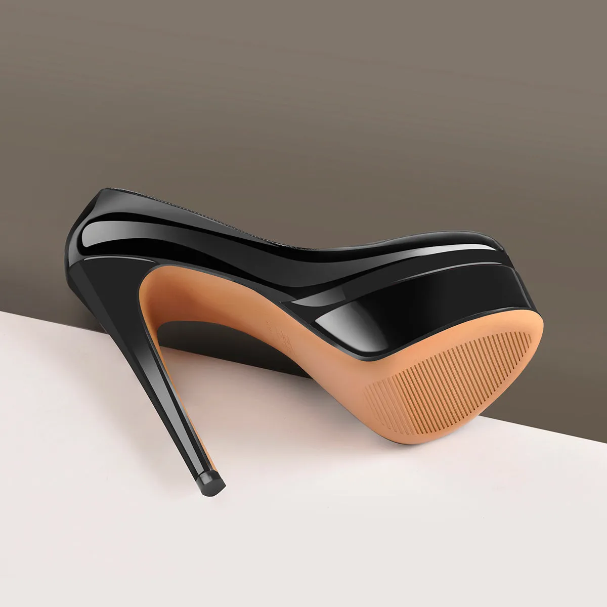 Patent Leather Round Toe Double Platform High Heels