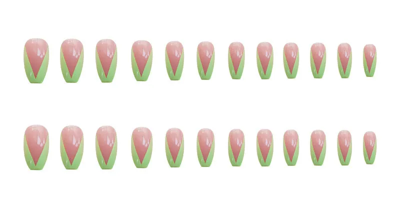 PD-57 Ballet Green French Net Red Fake Nail Sticker Nail Nail Patch Can Be Taken Off And Worn By Women