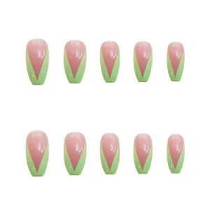 PD-57 Ballet Green French Net Red Fake Nail Sticker Nail Nail Patch Can Be Taken Off And Worn By Women