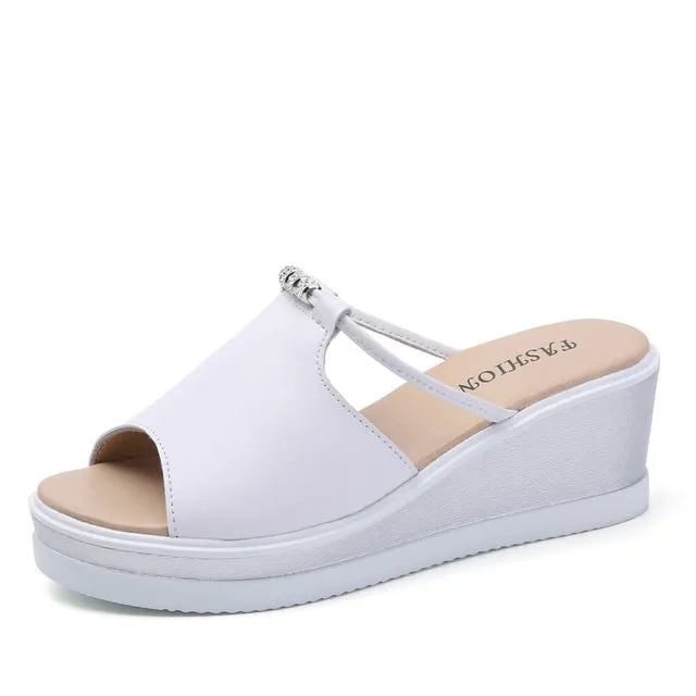 Peep toe Crystal Elegant Female Wedges