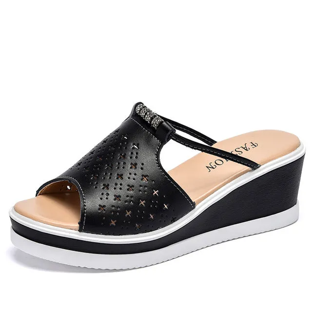 Peep toe Crystal Elegant Female Wedges