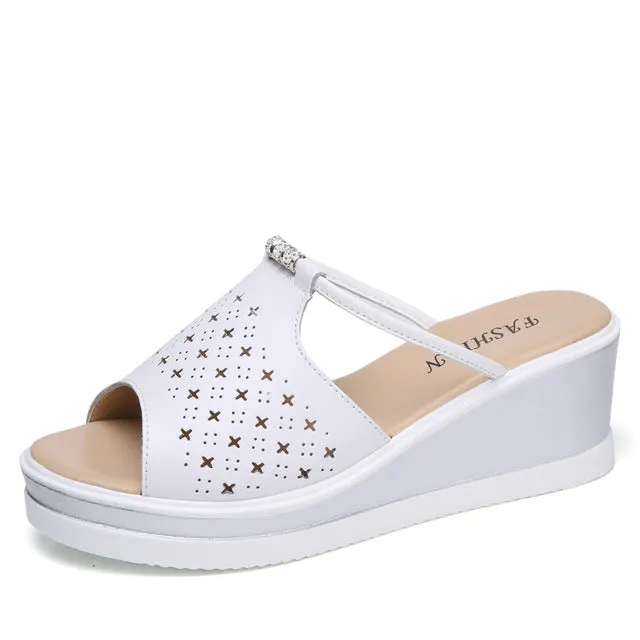 Peep toe Crystal Elegant Female Wedges