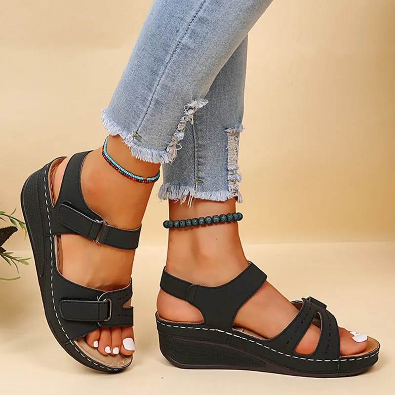 Peep Toe Platform Sandalias Mujer Medium Heel Wedges Shoes Female