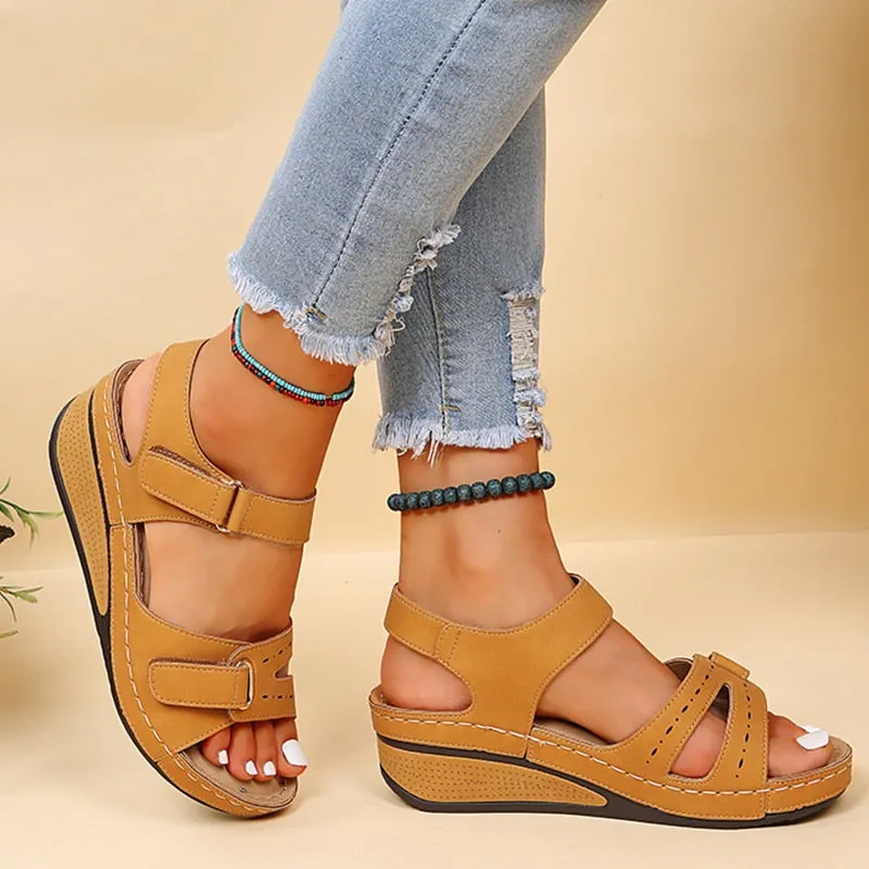 Peep Toe Platform Sandalias Mujer Medium Heel Wedges Shoes Female