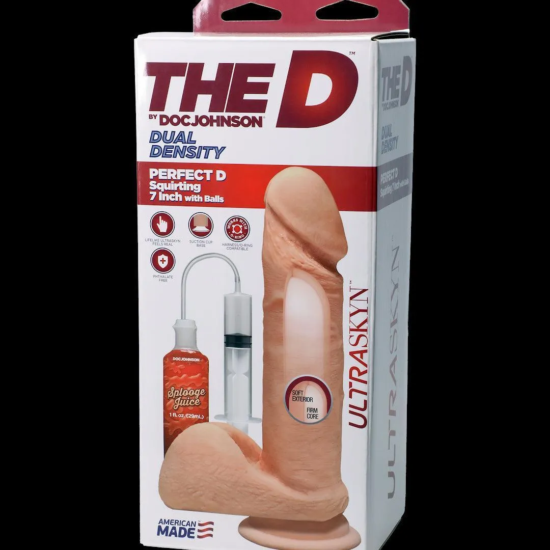 Perfect D Realistic Squirting 7 Inch Dildo with Balls - Vanilla