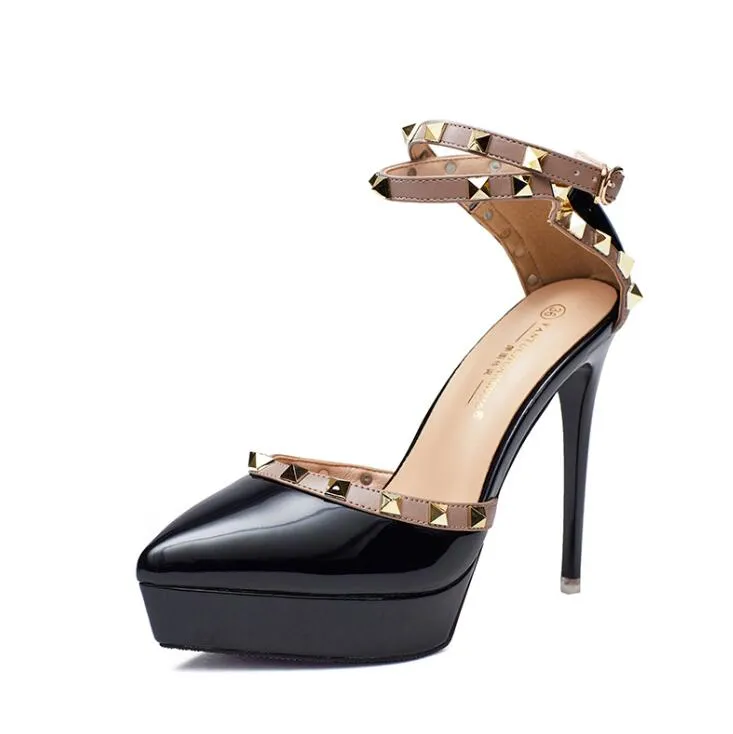 Petite Closed Platform Stud Strap High Heels MS88