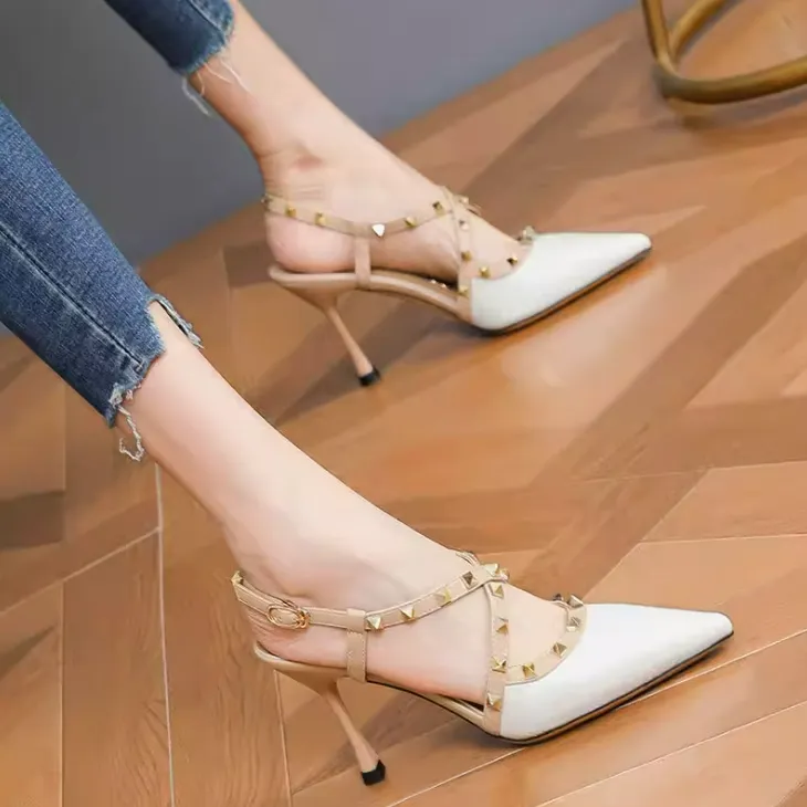 Petite Cross Stud Strap Heeled Sandals Shoes TS310